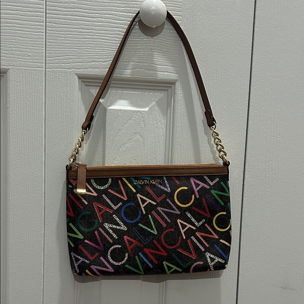 Calvin Klein Black Multicolor Logo slim shoulder bag